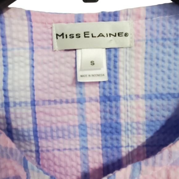 Miss Elaine Women's Short Seersucker Robe Plaid Embroidered Floral Size S - Picture 3 of 12